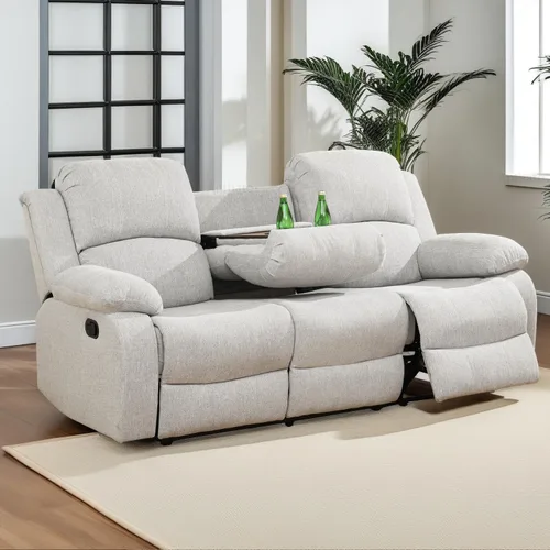 Vista 54 de Sofá reclinable manual, sofá reclinable de lujo de 3 plazas, sofá reclinable con portavasos y mesa de café, sofá de cuero sintético para sala
