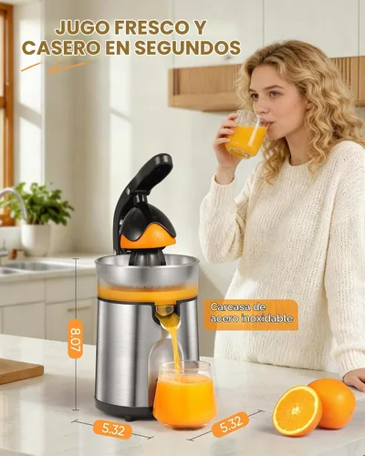 Vista 2 de Exprimidor eléctrico de naranja, exprimidor de cítricos con 2 conos intercambiables, máquina exprimidora eléctrica de 160 W con cuerpo de acero