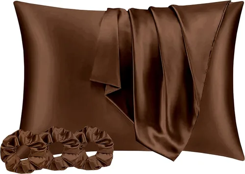 Vista 10 de PURE ECO Funda de almohada de satén sedoso tamaño estándar, funda de almohada suave y de seda de fibra larga y 3 coleteros Funda de almohada
