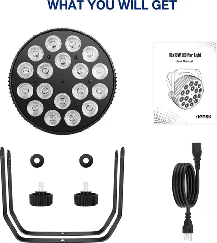 Vista 8 de Luces LED Par de escenario - 18X18W DJ Stage Lights RGBWA+UV 6in1 Wash/Strobe Effect Control DMX aleación de aluminio Shell Uplighting