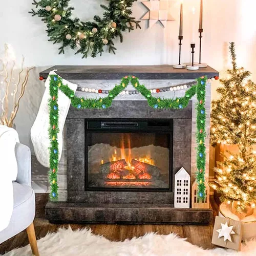 Vista 6 de Nerosun Guirnalda de Navidad artificial de 14.8 pies, 50 mini luces LED preiluminadas, funciona con pilas, guirnalda de Navidad para el hogar