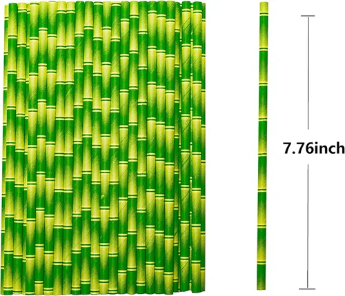 Vista 4 de YEHAM 100 pajitas de papel biodegradable con estampado de bambú de 2 colores para jugos, batidos, cumpleaños, bodas, fiestas