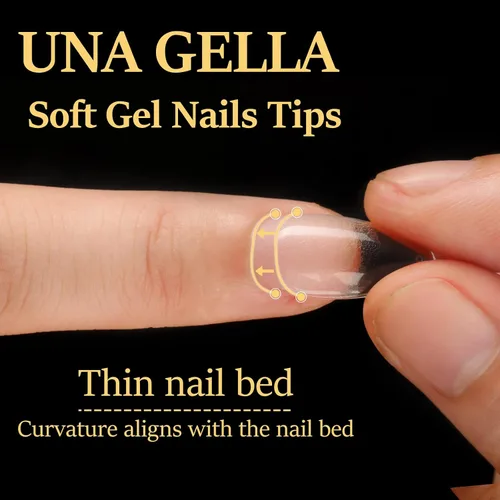 Vista 8 de UNA GELLA Puntas de uñas de almendra, puntas de uñas de gel de almendra cortas preformadas, 240 unidades, uñas postizas de gel suave de cobertura
