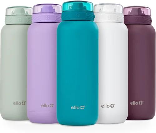 Vista 70 de Ello Cooper Twist - Botella de agua de acero inoxidable de 32 onzas con tapa popote A prueba de fugas Doble pared y aislada al vacío Asa