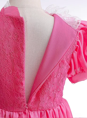 Vista 7 de Disfraz de princesa melocotón para niña con accesorios, vestido de princesa melocotón para niñas pequeñas, vestido de 2 a 11 años