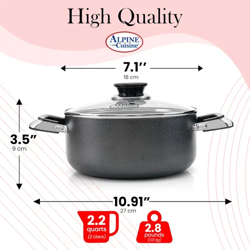 Vista 3 de Alpine Cuisine Olla antiadherente de 2.2 cuartos de galón con tapa de vidrio templado y asas de transporte, utensilios de cocina multiusos, horno