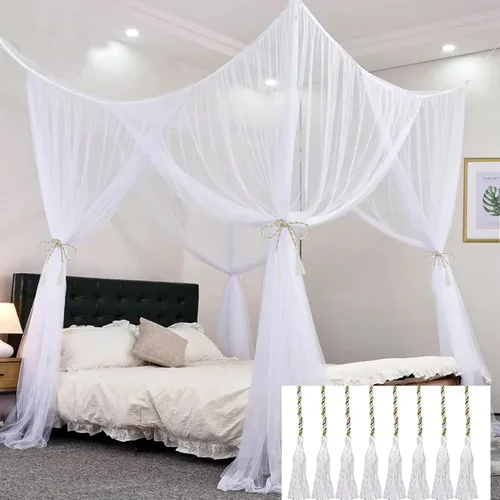 Vista 13 de VISATOR Toldo de cama con mosquitera para niñas, cortinas de cama King con dosel tamaño Queen desde el techo, tienda de campaña para cama