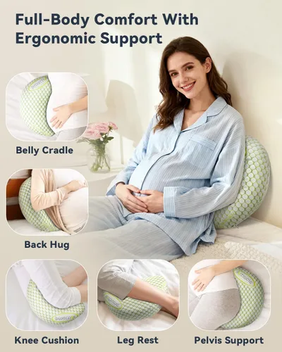 Vista 6 de Almohada de embarazo de espuma viscoelástica prémium para dormir, almohada de maternidad de material mejorado de calidad para mujeres embarazadas