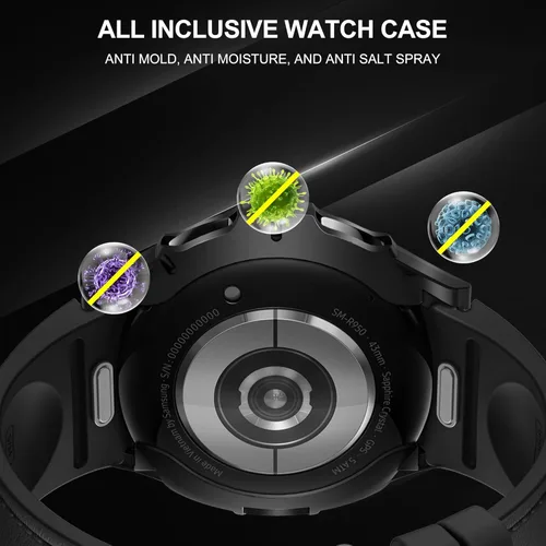 Vista 5 de Suoman Funda 3 en 1 para Samsung Galaxy Watch 6 Classic de 1.850 in, protector de pantalla de vidrio templado HD, cubierta protectora completa