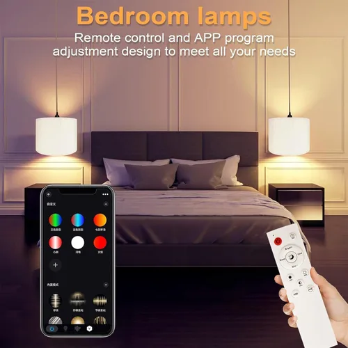 Vista 3 de 2 luces colgantes enchufables, lámpara colgante con bombilla inteligente RGB, luces colgantes con cable enchufable, luces colgantes para dormitorio