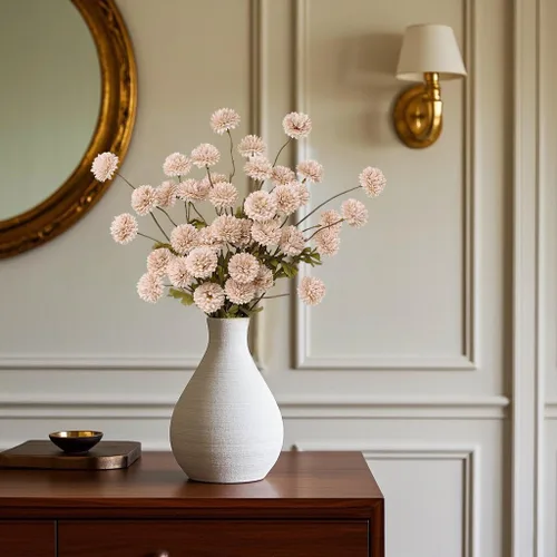 Vista 4 de DuHouse 6 piezas de flores artificiales de seda falsa pompón crisantemo, pequeña mini bola de crisantemo de seda con tallos para bodas DIY arreglos