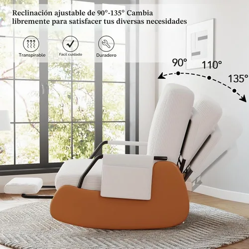 Vista 5 de Moderna mecedora deslizante, silla tapizada para cuarto de bebé, con reposapiés reclinable ajustable y retráctil, cómoda silla de descanso para Gris