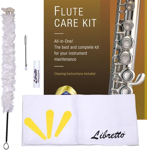 Kit de Limpieza y Cuidado Todo Incluido para Flauta Libretto: Hisopo de Limpieza + Cepillo para Polvo + Paño de Limpieza + Secadores de Almohadillas