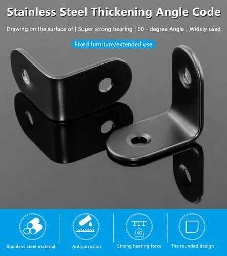 Vista 4 de Bonsicoky 12 soportes en L para esquina de ángulo recto, acero inoxidable de 1 x 1 pulgada en ángulo recto, estante negro de 90 grados con tornillos