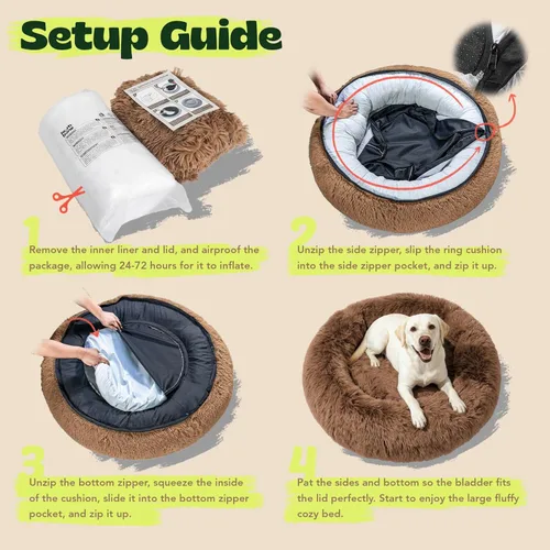 Vista 9 de Cama ortopédica para perros grandes, impermeable, con forma de dona, espuma viscoelástica calmante con gel refrescante, funda extraíble
