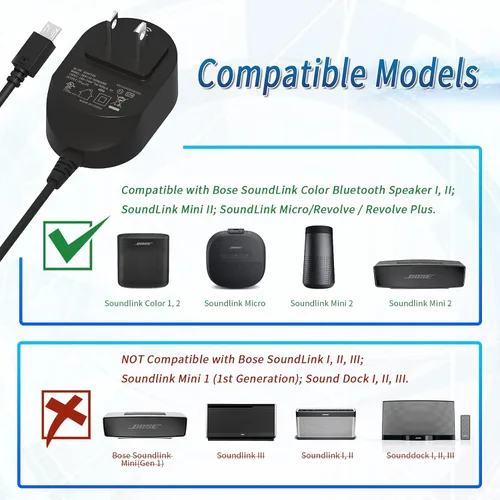 Vista 2 de TPLTECH Cargador adaptador de CA de 5 V para altavoz Bluetooth Bose Soundlink Color I, II 2/Mini II 2/Revolve/Revolve Plus, QuietComfort 35 20