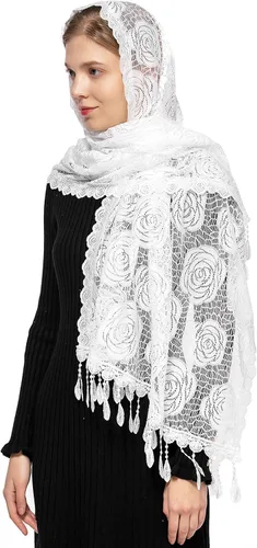 Vista 3 de Wgior Rose Rectangular capilla velo bufanda de la iglesia católica velos de Mantilla abrigo chal Masa cubierta de la cabeza