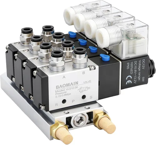 Vista 10 de Baomain Colector de válvula electromagnética de 3 estaciones, 12V DC 5 vías 2 posiciones válvula neumática de aire, solenoide triple, puerto PT