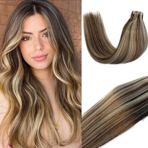 Vista 13 de Extensiones de cabello humano real con cinta, 20 piezas de cabello Remy invisible de doble cara, extensiones de cabello Remy con cinta adhesiva