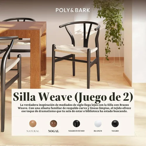 Vista 4 de Poly & BARK Weave Sillas de Comedor – Sillas de Comedor Wishbone Modernas de Mediados de Siglo con Brazos, Marco de Madera Maciza, Uso en Interiores