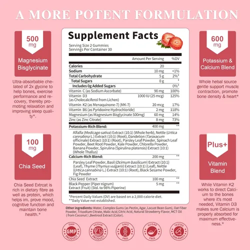 Vista 3 de Gomas de Suplemento de Potasio y Magnesio - Nueva Fórmula de Gomas de Glicinato de Magnesio Calmante y Citrato de Potasio 200 mg Más Omega 3, B6