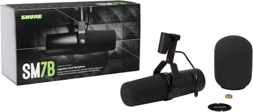 Vista 2 de Shure SM7B Micrófono dinámico vocal – Micrófono de estudio XLR para podcasting, grabación, transmisión, radiodifusión y juegos – Sonido suave