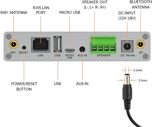 Vista 3 de Arylic Estéreo WiFi y Bluetooth 5.0, 2 canales clase D inalámbrico mini amplificador doméstico para altavoces con spotify, airplay 1, audio digital