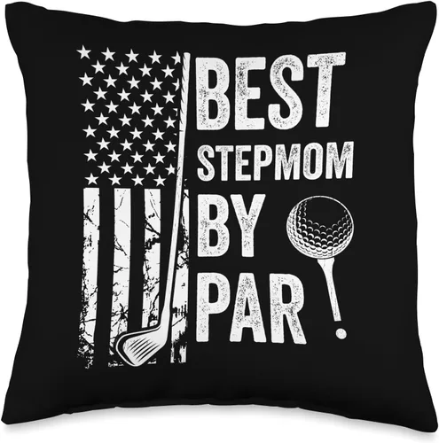 Best Dad By Par Golfing Apparel by AlphaONE Best Stepmom by Par USA Flag Mother's Day Golfing Mom Throw Pillow, 16x16, Multicolor