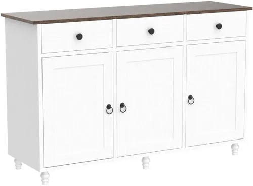 Vista 3 de Aparador de buffet, armario de almacenamiento de buffet de cocina de 47 pulgadas con 3 cajones y 3 puertas, buffets y aparadores modernos