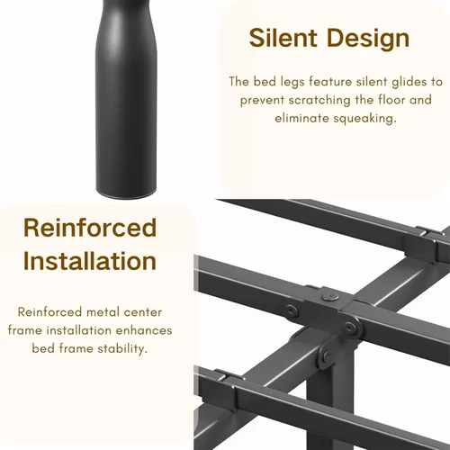 Vista 5 de COMASACH Base de cama resistente de tamaño individual con almacenamiento y tapón de colchón, marco de cama de metal con plataforma, no necesita