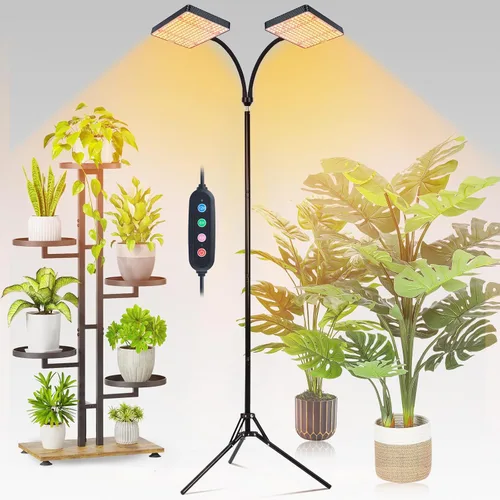 FECiDA Luces de cultivo 2026 de 2 cabezales con soporte mejorado, luces de crecimiento de gran cobertura para plantas grandes de interior, árbol