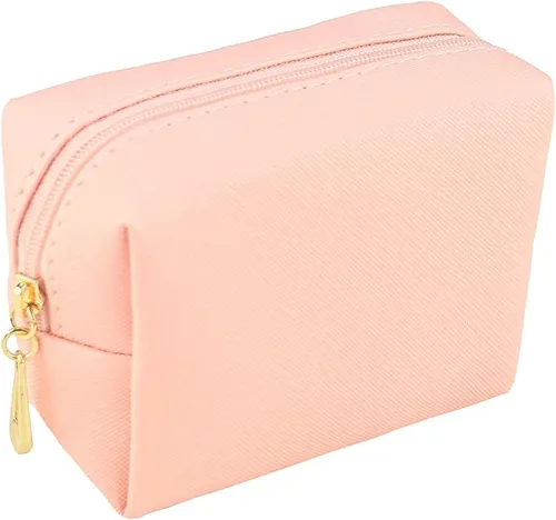 Vista 25 de Pequeña bolsa de maquillaje portátil para mujeres, bolsa de maquillaje impermeable para viajes (beige, normal)