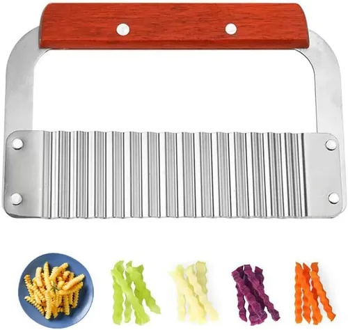 Vista 9 de Cortador de AZOFIA de acero inoxidable resistente con hoja ondulada para papas fritas, chips de zanahoria y frutas, verduras, papas, cebollas