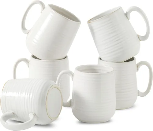 Vista 14 de HASENSE Juego de 6 tazas de café de cerámica con asa, taza grande de café con leche de Navidad para té, cacao caliente, leche, elegante taza