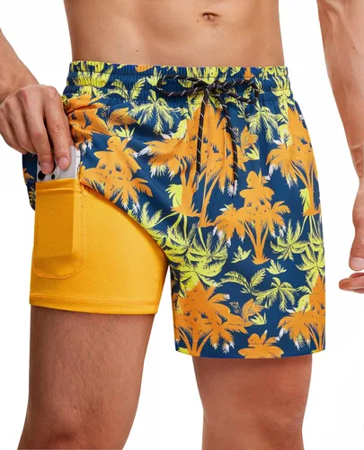 Vista 32 de Gleeease Traje de baño para hombre de 5 pulgadas con forro de compresión, 2 en 1, elástico, de secado rápido, bolsillos divertidos con cordón