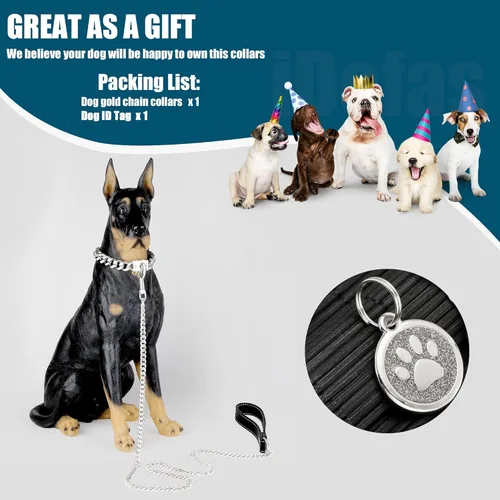 Vista 7 de Collar de cadena para perro de 0.59 pulgadas con eslabones cubanos plateados con hebilla a presión, collar de cadena de metal de acero inoxidable
