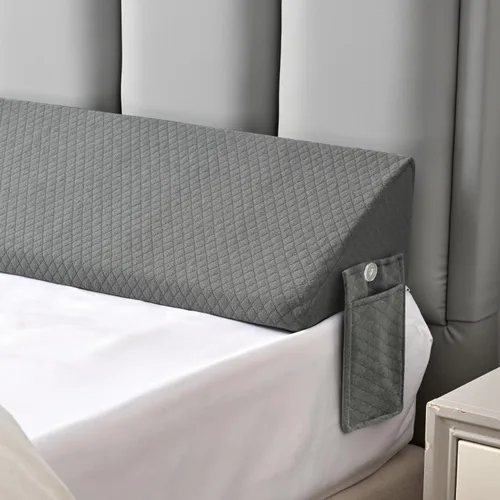 Vista 7 de Almohada de cuña para cama individual para relleno de huecos de cama/cabecera, almohadas de esquina largas triangulares negras con bolsillos, espuma