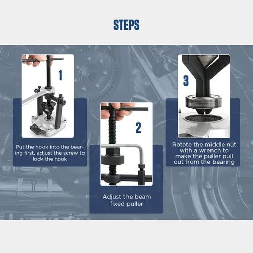 Vista 4 de CMTOOL Kit de herramientas de extracción de rodamientos piloto de 3 mandíbulas, extractor de rodamientos ciegos, juego de herramientas pequeñas