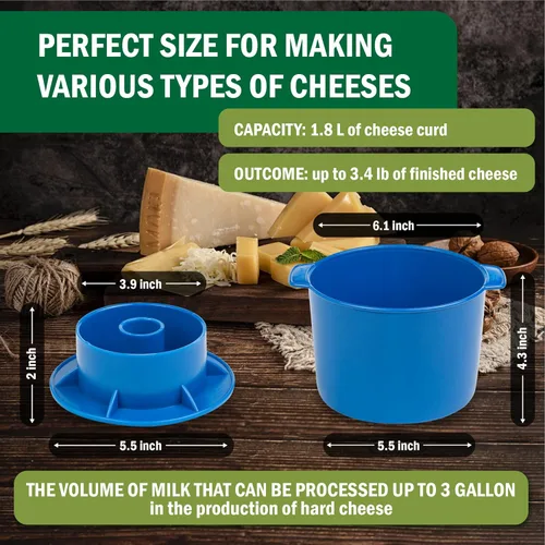 Vista 3 de Molde de queso para hacer queso con seguidor de 1/2 galón azul - Suministros para hacer queso - Molde para queso - Molde para Queso Casero - Molde