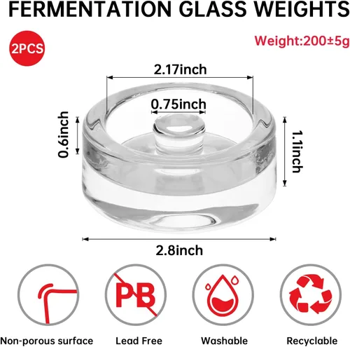 Vista 2 de 2Pcs Fermentation Glass Weights for Wide Mouth Jars - Pickle Bottles with Sealing Lids for Efficient Fermenting - Durable, Transparent Fermenting