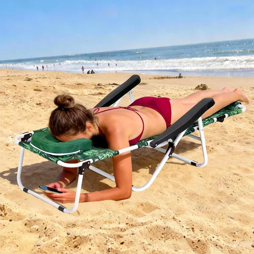 Vista 4 de ABORON Silla de bronceado ajustable de 5 posiciones con orificio para la cara, salón de playa plegable portátil para tomar el sol, tumbona