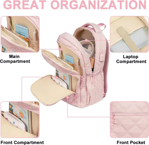 Vista 7 de Mochila para mujer de 15.6 pulgadas, mochila escolar universitaria para niña, Portátil