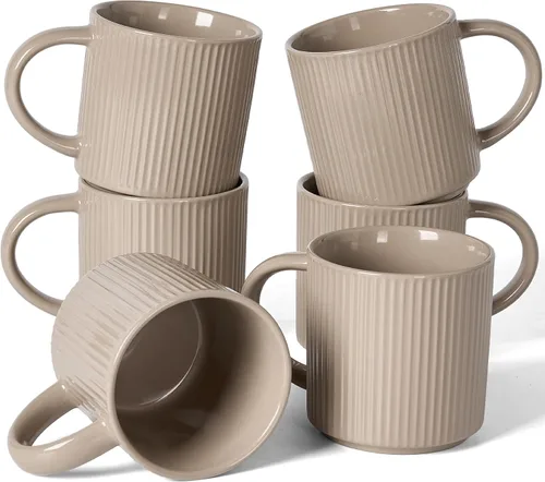 Vista 25 de famiware Juego de 4 tazas de café de 12 onzas, tazas de cerámica con asa Negro (Star-Black)