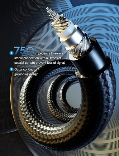 Vista 5 de VIOY [Paquete de 2 cables coaxiales de audio digital (3.3 pies/3.3 ft), [chapado en oro y trenzado], cable de subwoofer RCA macho a macho HiFi 5.1