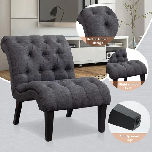 Vista 46 de Yongqiang Silla decorativa para dormitorio, sala de estar, moderna silla esquinera tapizada con botones y sin brazos con patas de madera