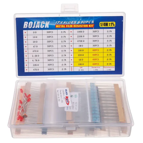 Vista 8 de BOJACK Kit de resistencia de 30 valores de 350 piezas, 1 ohmio - 1M ohmios con 1% surtido de resistencias de película metálica de 1 W