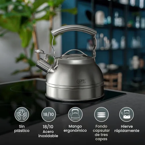 Vista 6 de GIPFEL INTERNATIONAL Hervidor de Té Silbante para Estufa - Tetera de Acero Inoxidable de Grado Alimentario para Estufa con Mango Ergonómico