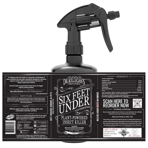 Vista 6 de Dr. Killigan's Six Feet Under Plant Powered Insect Killer Spray Control natural de plagas de interior Pulgas, polillas de despensa y ropa