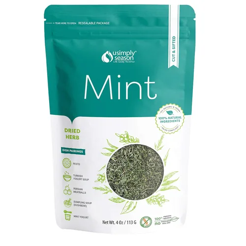 USimplySeason Dry Mint, 4 onzas, menta verde cortada y tamizada, perfecta para tés y uso culinario, vegano, sin OMG, empaquetado en los Estados