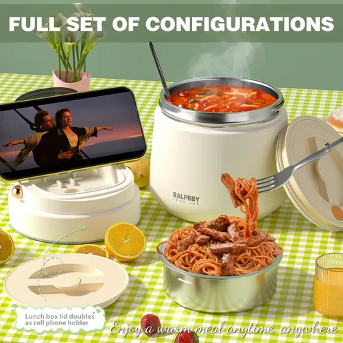 Vista 7 de Termo para alimentos calientes para adultos, 40 onzas, recipientes térmicos de sopa de boca ancha con aislamiento al vacío, frasco de comida